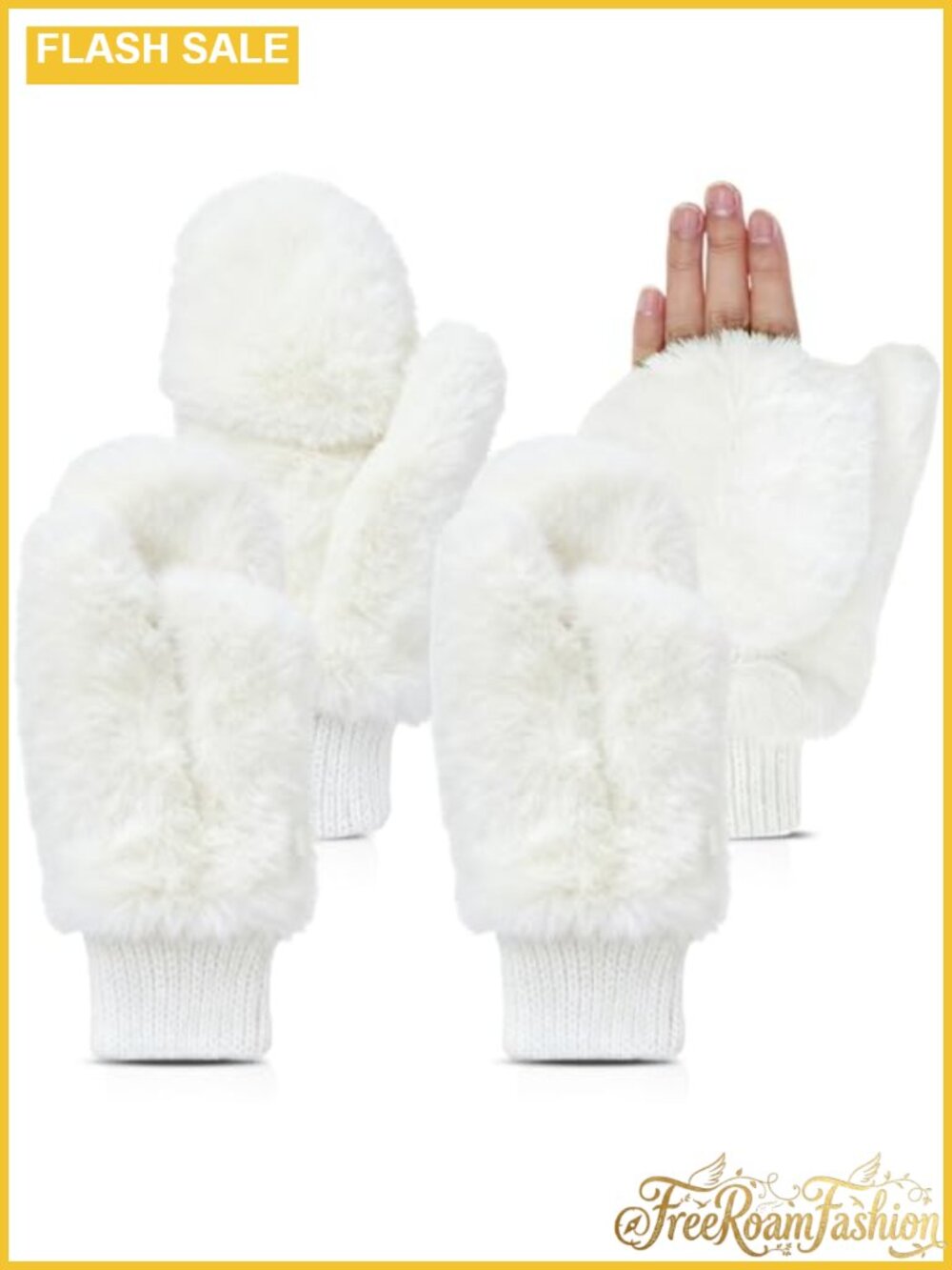 Faux Fur Convertible Flip Mittens Fingerless Winter Gloves